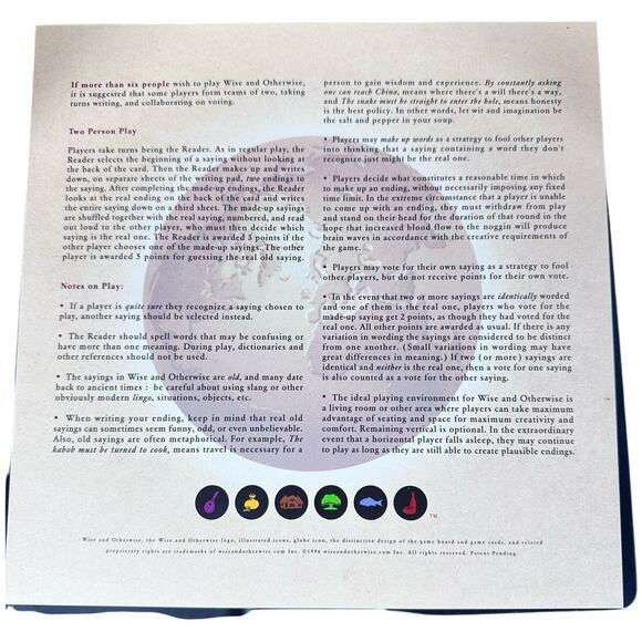 Wise and Otherwise Vintage 1997 Bluffing Party Word Board Game - Picture 5 of 11